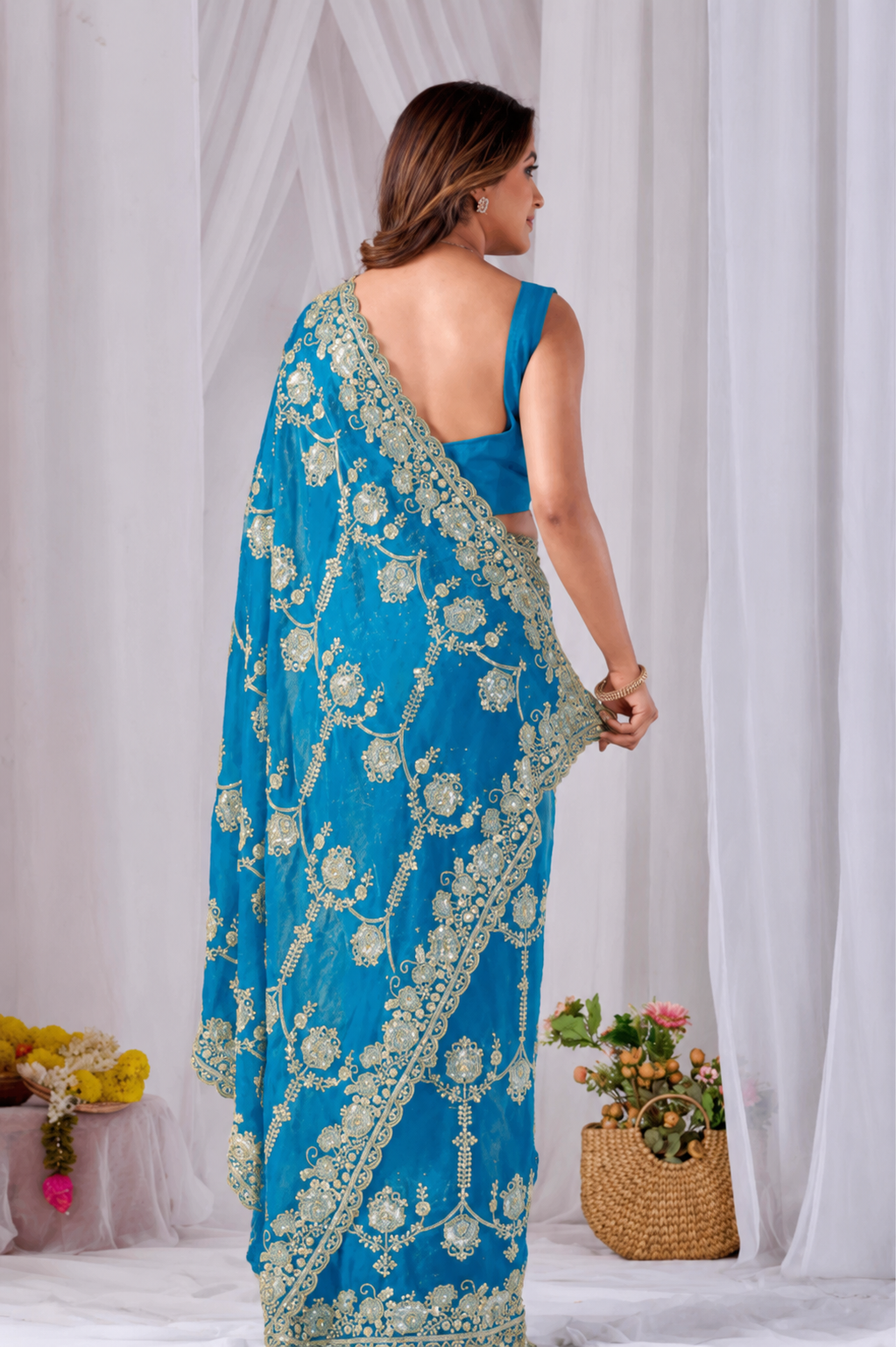 Sky Blue Beads work Embroidery Designer Saree Sky Blue Beads work Embroidery Designer Saree + The Sky Blue Beads Work Embroidery Designer Saree brings hand-applied bead embroidery to a sky blue base, and it's built for anyone comparing options for a sky sarees rather than something purely decorative. The colour reads true in both daylight and indoor event lighting, which matters more than it sounds &mdash; a lot of sarees photograph differently under venue lighting than they do in a product shot, and this one has been chosen to hold its tone consistently. &bull; Craftsmanship