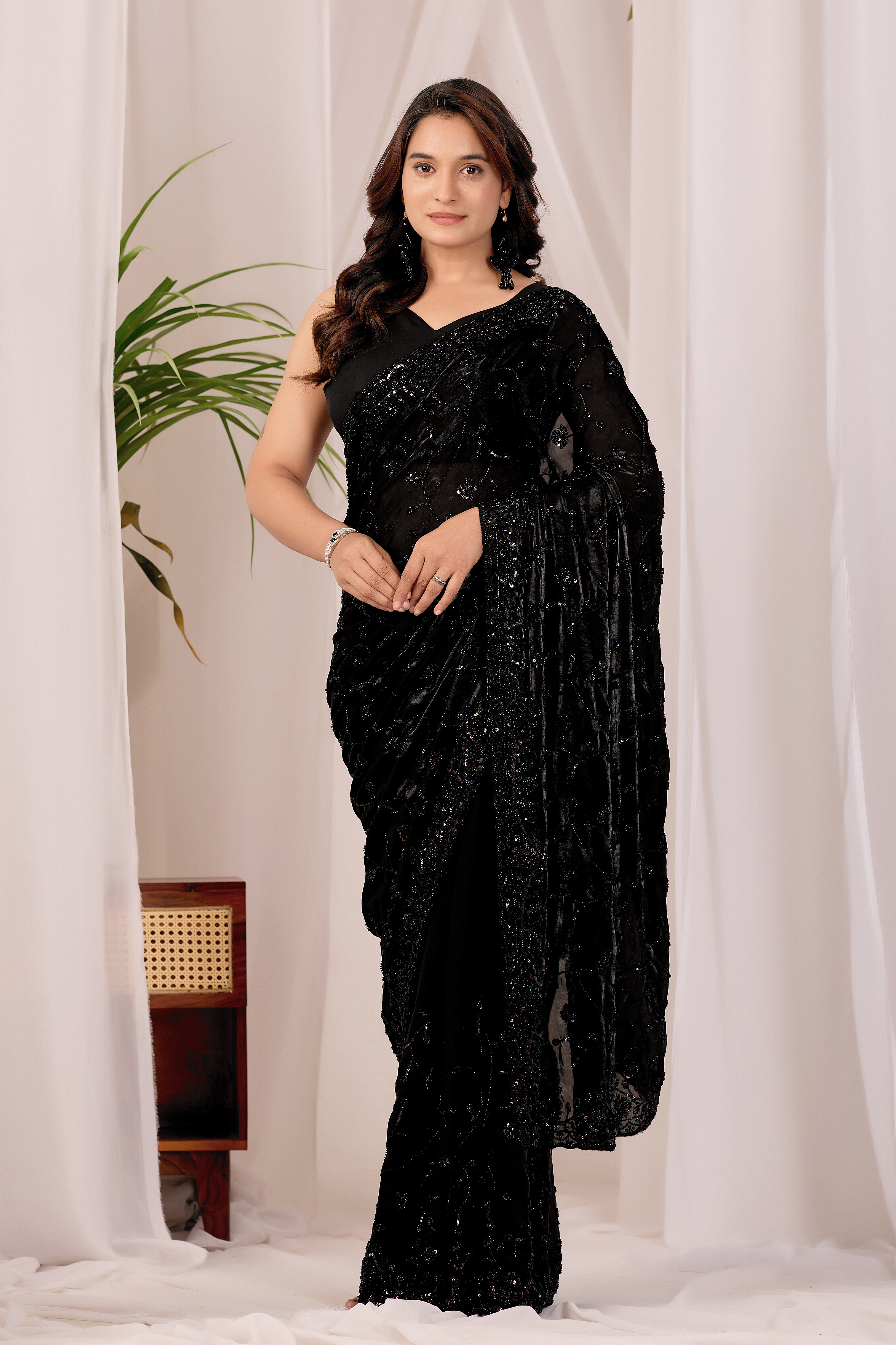 The Midnight Onyx Sequin Heritage Saree