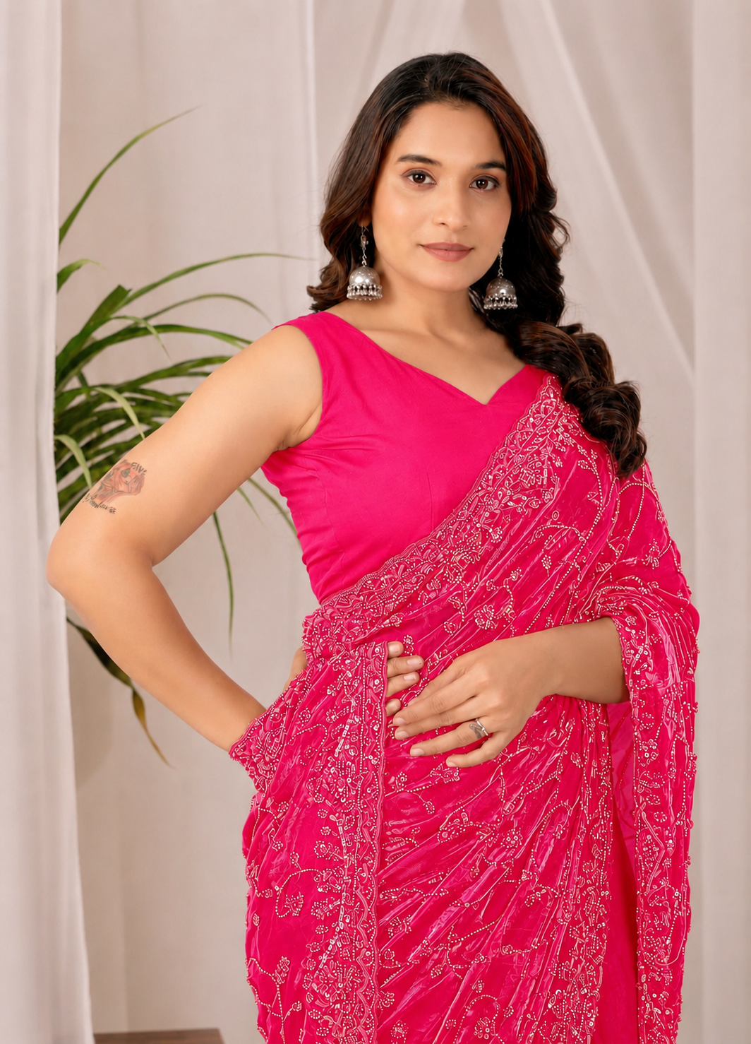The Dark Pink Onyx Sequin Heritage Saree The Dark Pink Onyx Sequin Heritage Saree + Dark Pink&nbsp;