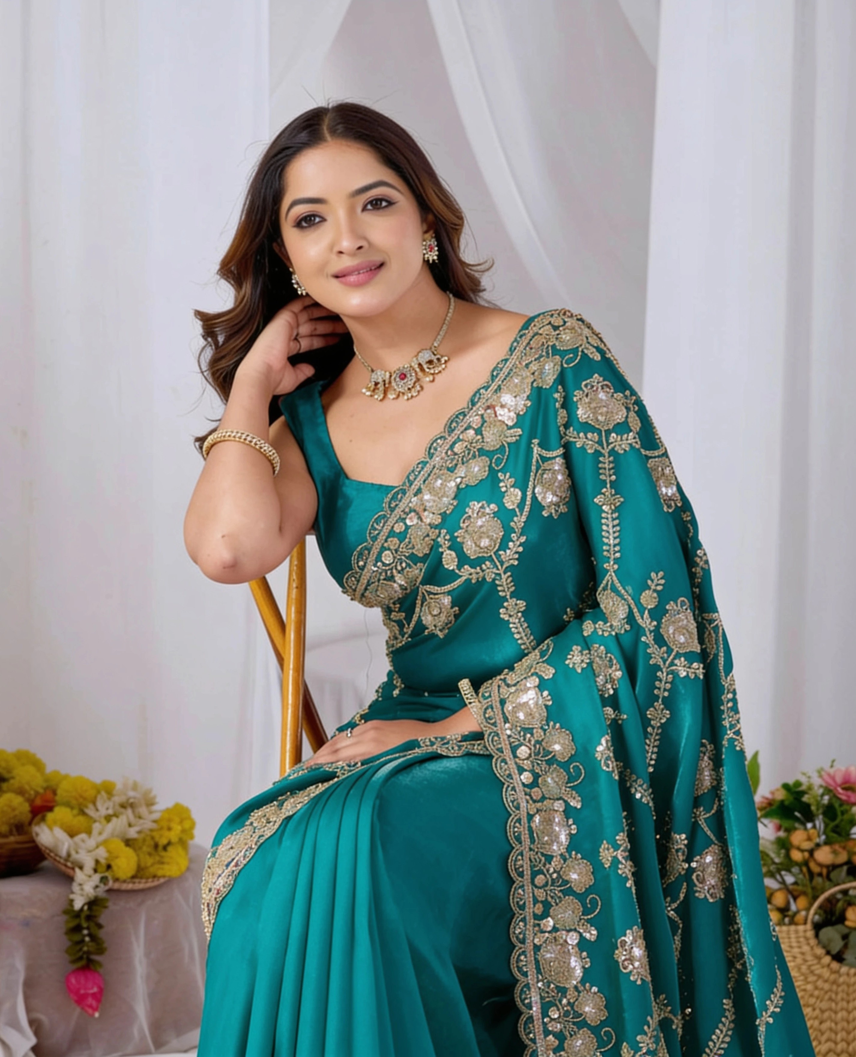 Blue Beads work Embroidery Designer Saree Blue Beads work Embroidery Designer Saree + The Blue Beads Work Embroidery Designer Saree brings hand-applied bead embroidery to a blue base, and it's built for anyone comparing options for a blue saree rather than something purely decorative. The colour reads true in both daylight and indoor event lighting, which matters more than it sounds &mdash; a lot of sarees photograph differently under venue lighting than they do in a product shot, and this one has been chosen to hold its tone consistently. &bull; Craftsmanship