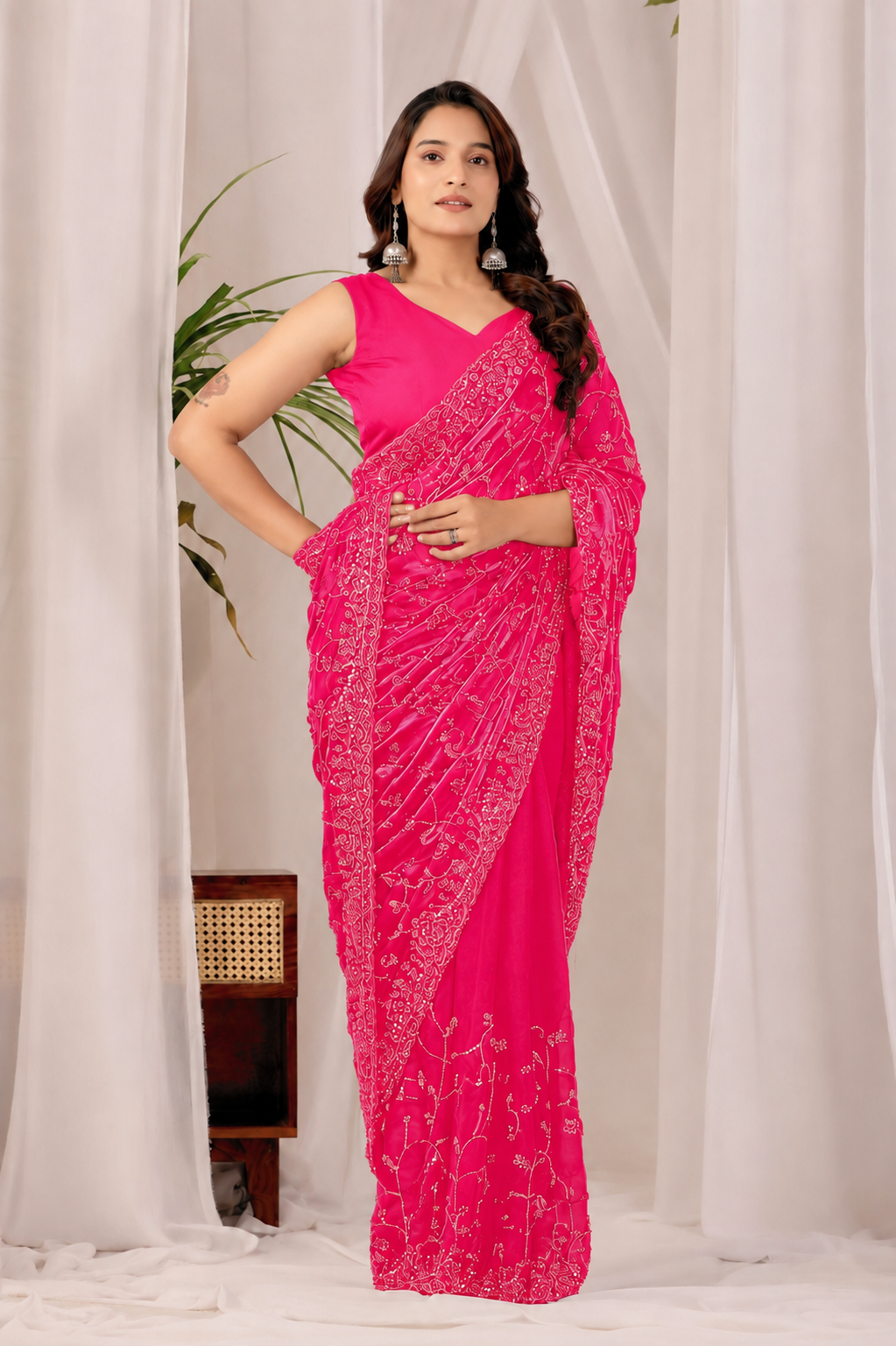 The Dark Pink Onyx Sequin Heritage Saree The Dark Pink Onyx Sequin Heritage Saree + Dark Pink&nbsp;