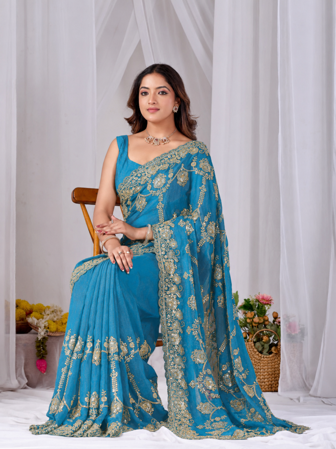 Sky Blue Beads work Embroidery Designer Saree Sky Blue Beads work Embroidery Designer Saree + The Sky Blue Beads Work Embroidery Designer Saree brings hand-applied bead embroidery to a sky blue base, and it's built for anyone comparing options for a sky sarees rather than something purely decorative. The colour reads true in both daylight and indoor event lighting, which matters more than it sounds &mdash; a lot of sarees photograph differently under venue lighting than they do in a product shot, and this one has been chosen to hold its tone consistently. &bull; Craftsmanship