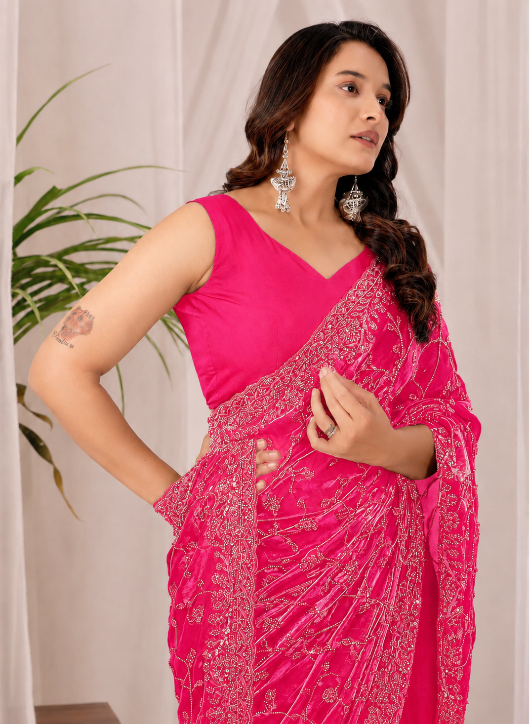 The Dark Pink Onyx Sequin Heritage Saree The Dark Pink Onyx Sequin Heritage Saree + Dark Pink&nbsp;