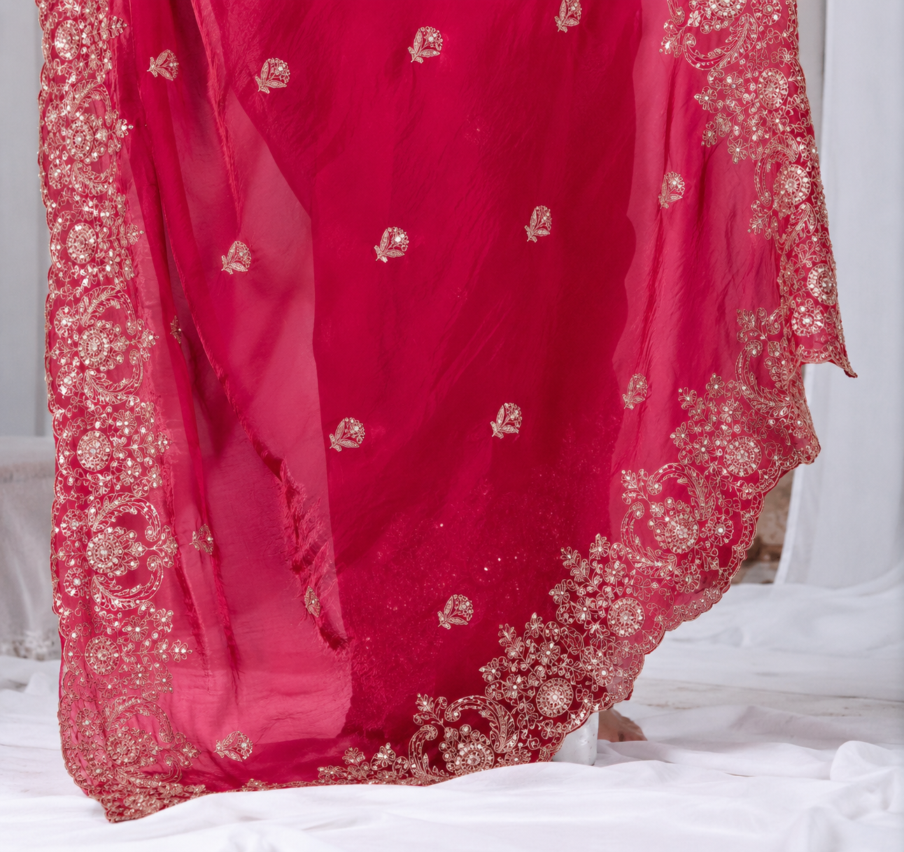 Dark Pink Tikki Moti Work Embroidered Designer Saree Dark Pink Tikki Moti Work Embroidered Designer Saree + The Dark Pink Tikki Moti Work Embroidered Designer Saree brings tikki (metallic sequin) and moti (pearl-bead) hand embroidery to a dark pink base, and it's built for anyone comparing options for a dark pink saree rather than something purely decorative. The colour reads true in both daylight and indoor event lighting, which matters more than it sounds &mdash; a lot of sarees photograph differently under venue lighting than they do in a product shot, and this one has been chosen to hold its tone consistently. &bull; Craftsmanship
