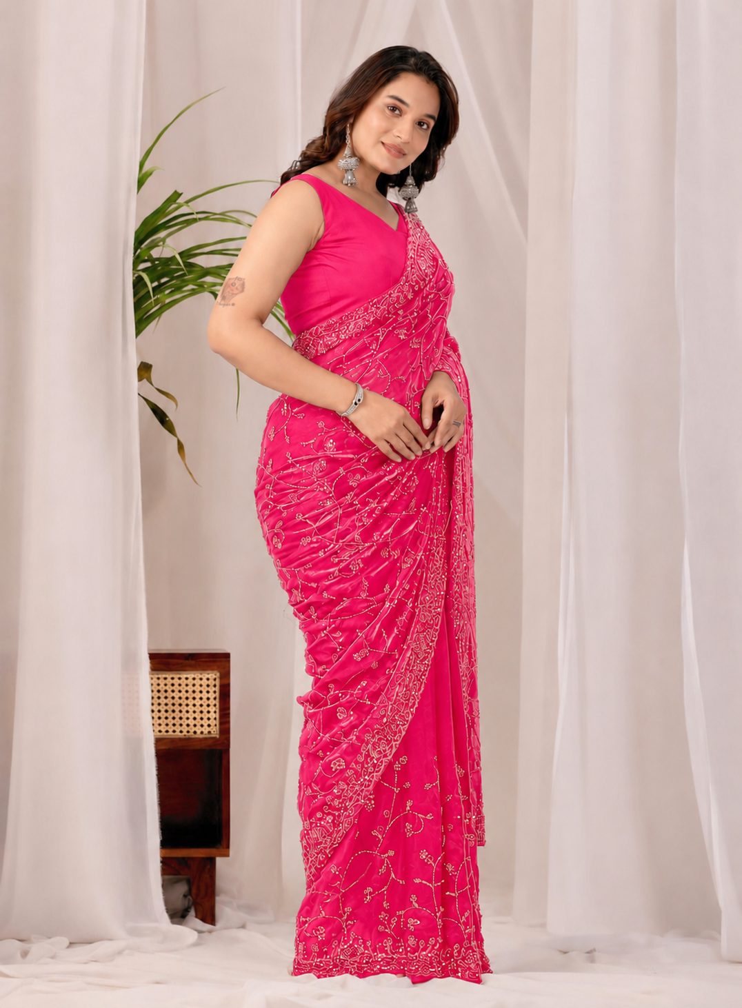 The Dark Pink Onyx Sequin Heritage Saree The Dark Pink Onyx Sequin Heritage Saree + Dark Pink&nbsp;
