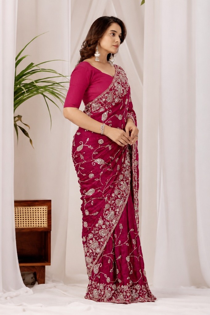 Rose Red Regal Floral Heritage Saree Rose Red Regal Floral Heritage Saree + The Rose Red Regal Floral Heritage Saree brings traditional floral motif weaving to a rose red base, and it's built for anyone comparing options for a saree rose rather than something purely decorative. The colour reads true in both daylight and indoor event lighting, which matters more than it sounds &mdash; a lot of sarees photograph differently under venue lighting than they do in a product shot, and this one has been chosen to hold its tone consistently. &bull; Craftsmanship