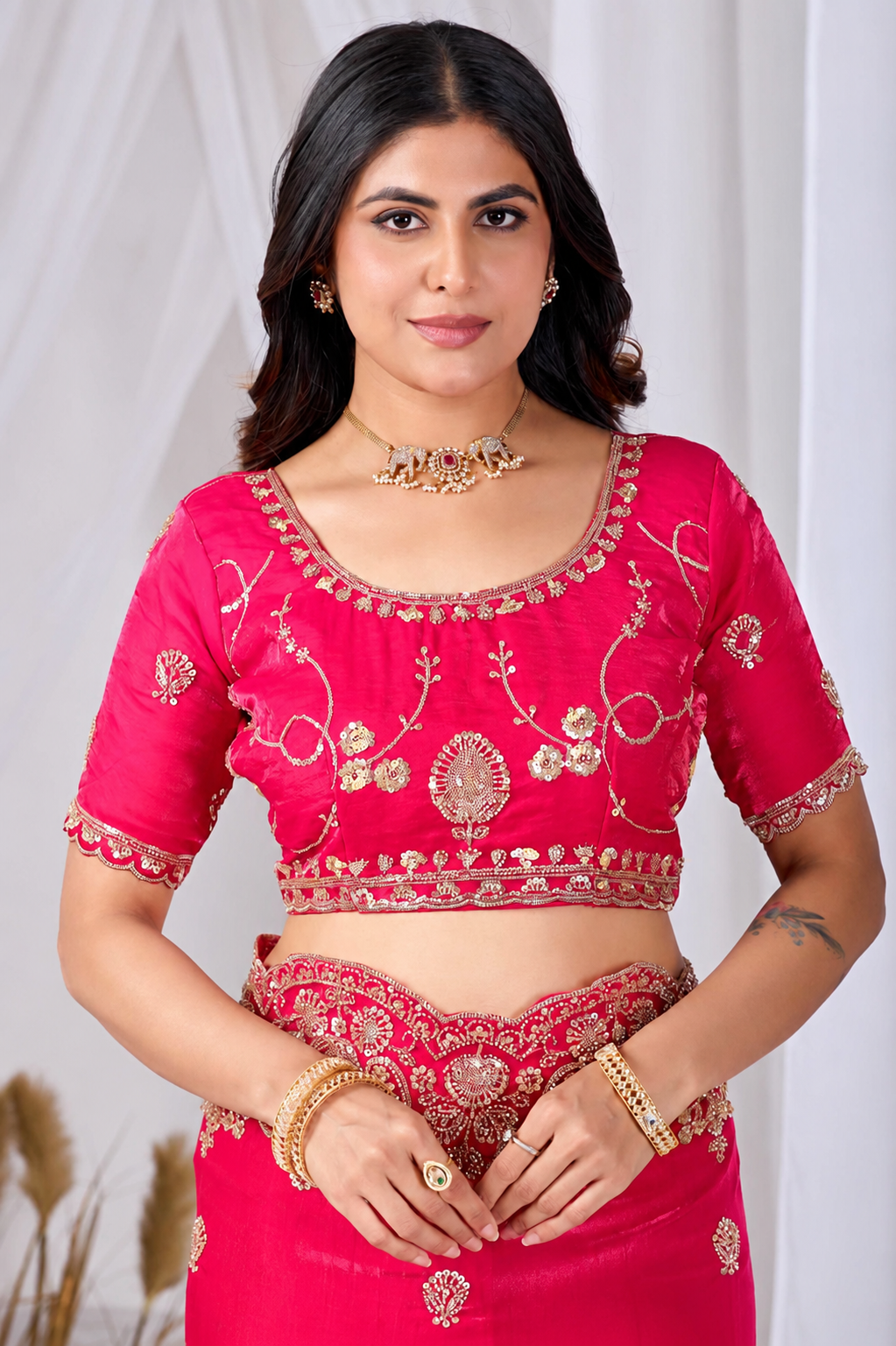 Dark Pink Tikki Moti Work Embroidered Designer Saree Dark Pink Tikki Moti Work Embroidered Designer Saree + The Dark Pink Tikki Moti Work Embroidered Designer Saree brings tikki (metallic sequin) and moti (pearl-bead) hand embroidery to a dark pink base, and it's built for anyone comparing options for a dark pink saree rather than something purely decorative. The colour reads true in both daylight and indoor event lighting, which matters more than it sounds &mdash; a lot of sarees photograph differently under venue lighting than they do in a product shot, and this one has been chosen to hold its tone consistently. &bull; Craftsmanship