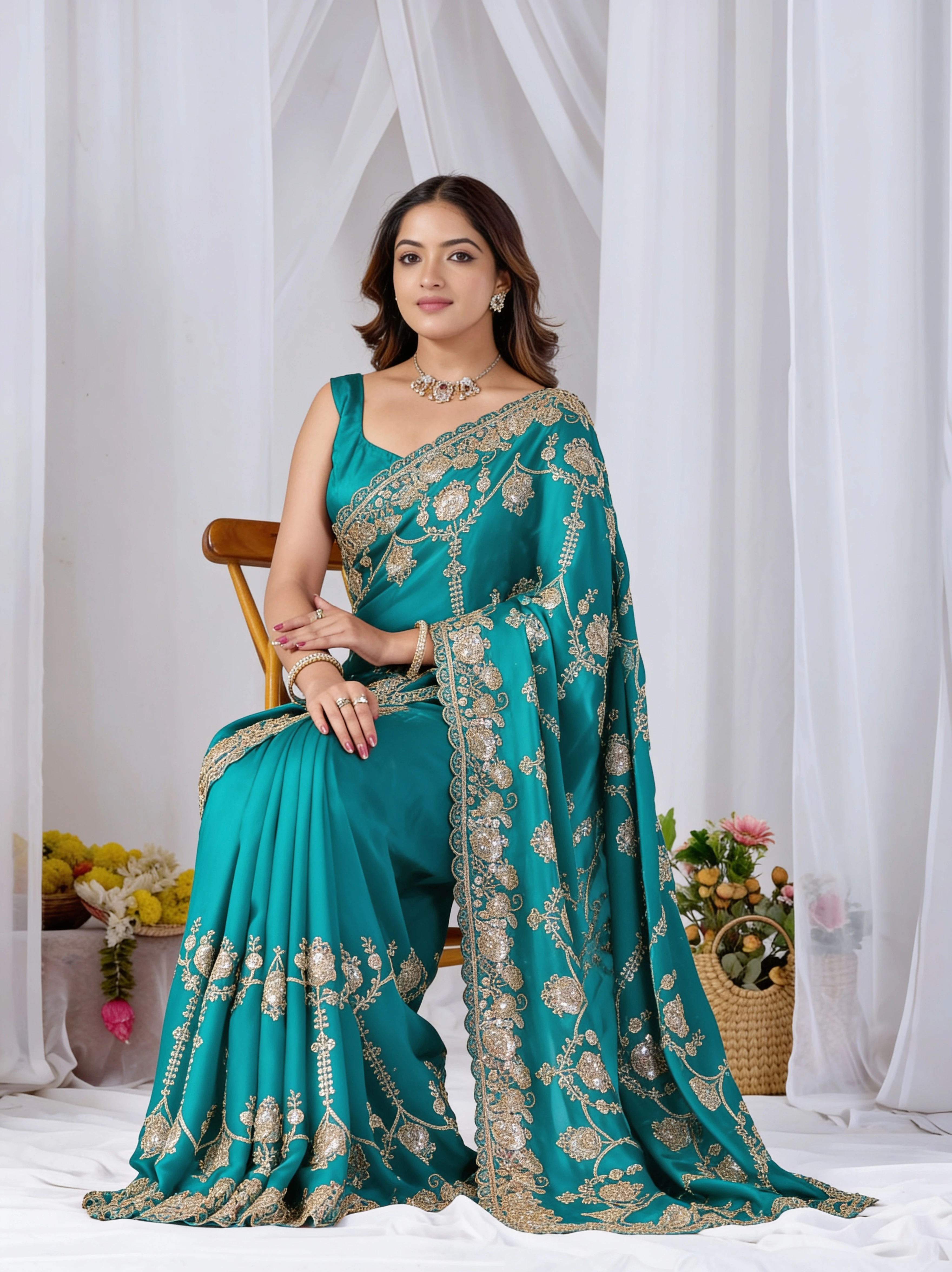 Blue Beads work Embroidery Designer Saree Blue Beads work Embroidery Designer Saree + The Blue Beads Work Embroidery Designer Saree brings hand-applied bead embroidery to a blue base, and it's built for anyone comparing options for a blue saree rather than something purely decorative. The colour reads true in both daylight and indoor event lighting, which matters more than it sounds &mdash; a lot of sarees photograph differently under venue lighting than they do in a product shot, and this one has been chosen to hold its tone consistently. &bull; Craftsmanship