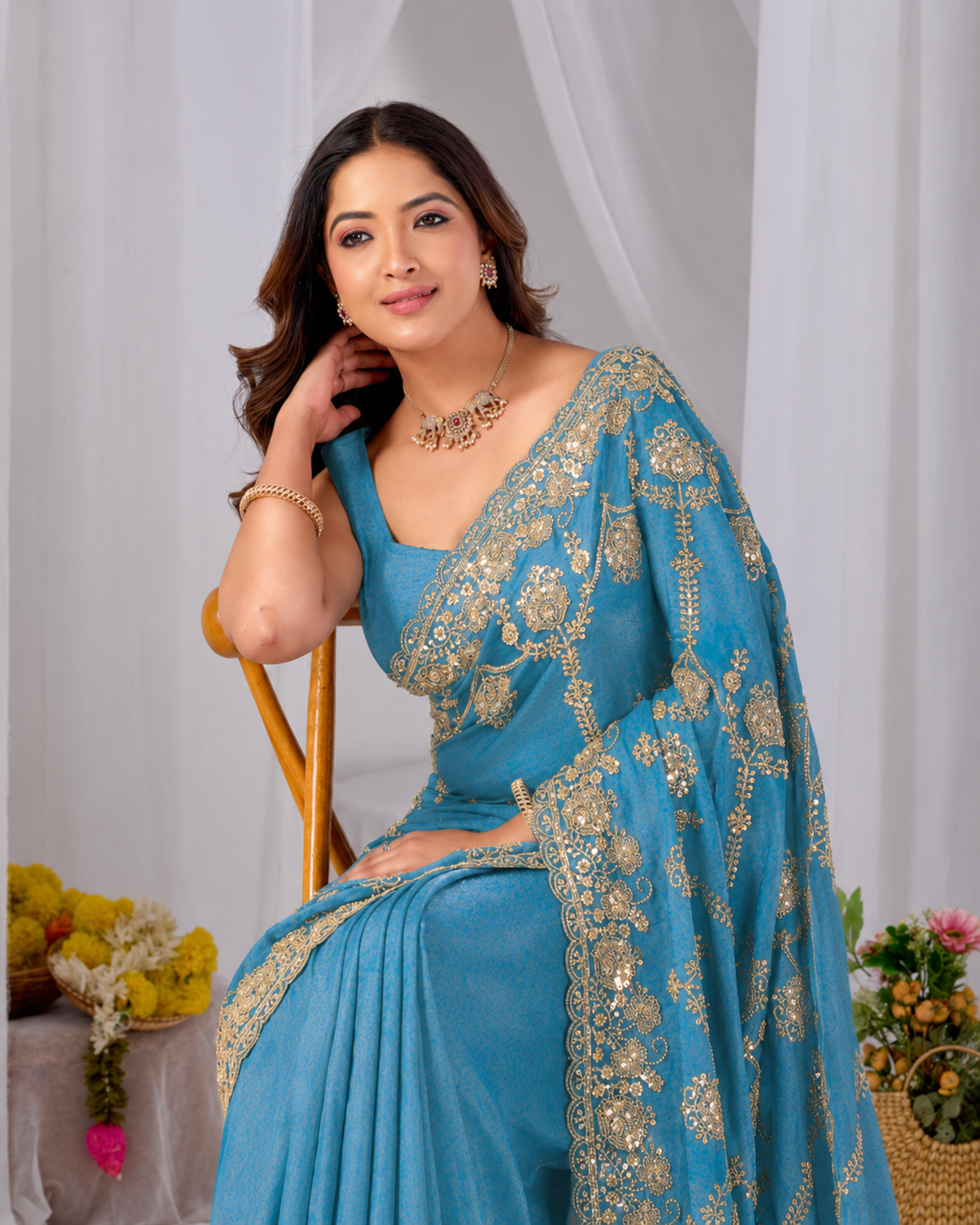 Sky Blue Beads work Embroidery Designer Saree Sky Blue Beads work Embroidery Designer Saree + The Sky Blue Beads Work Embroidery Designer Saree brings hand-applied bead embroidery to a sky blue base, and it's built for anyone comparing options for a sky sarees rather than something purely decorative. The colour reads true in both daylight and indoor event lighting, which matters more than it sounds &mdash; a lot of sarees photograph differently under venue lighting than they do in a product shot, and this one has been chosen to hold its tone consistently. &bull; Craftsmanship
