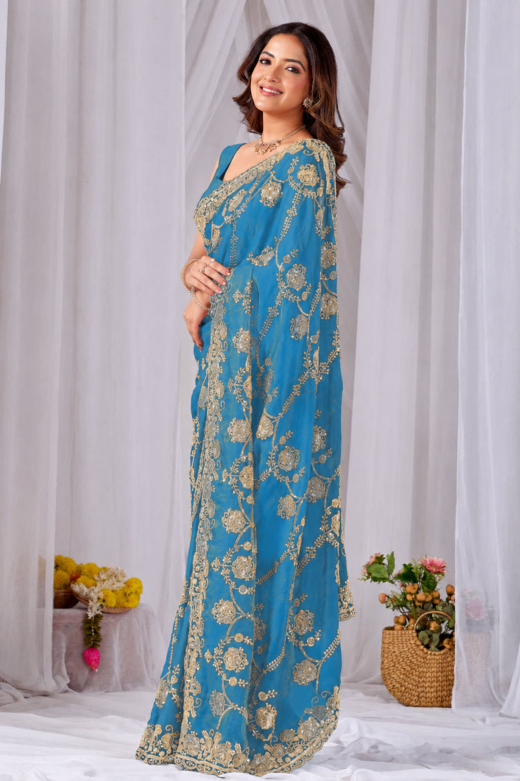 Sky Blue Beads work Embroidery Designer Saree Sky Blue Beads work Embroidery Designer Saree + The Sky Blue Beads Work Embroidery Designer Saree brings hand-applied bead embroidery to a sky blue base, and it's built for anyone comparing options for a sky sarees rather than something purely decorative. The colour reads true in both daylight and indoor event lighting, which matters more than it sounds &mdash; a lot of sarees photograph differently under venue lighting than they do in a product shot, and this one has been chosen to hold its tone consistently. &bull; Craftsmanship