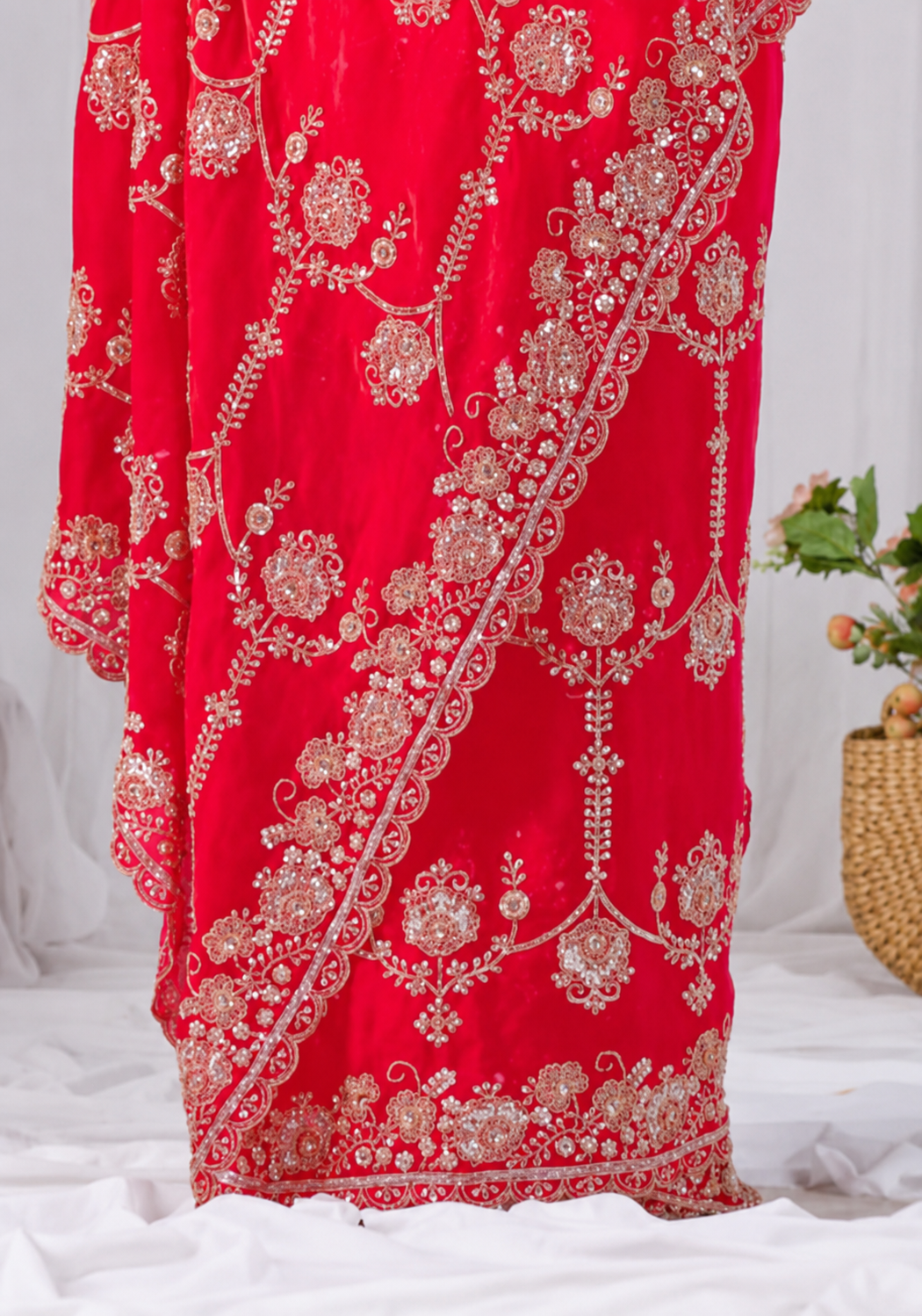 Red Beads work Embroidery Designer Saree Rose Red Beads work Embroidery Designer Saree + The Rose Red Beads Work Embroidery Designer Saree brings hand-applied bead embroidery to a rose red base, and it's built for anyone comparing options for a saree rose rather than something purely decorative. The colour reads true in both daylight and indoor event lighting, which matters more than it sounds &mdash; a lot of sarees photograph differently under venue lighting than they do in a product shot, and this one has been chosen to hold its tone consistently. &bull; Craftsmanship