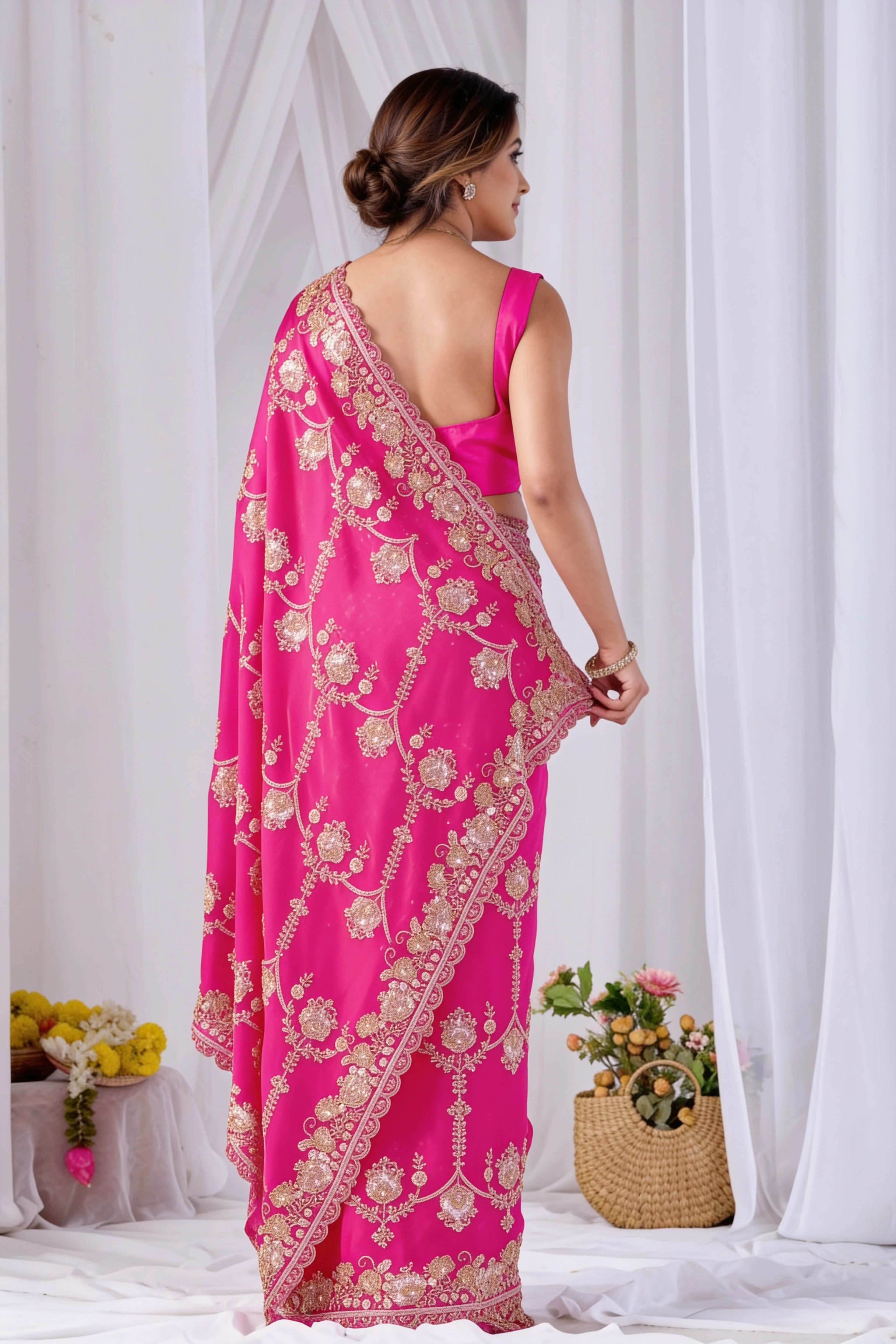 Dark Pink Beads work Embroidery Designer Saree Dark Pink Beads work Embroidery Designer Saree + The Dark Pink Beads Work Embroidery Designer Saree brings hand-applied bead embroidery to a dark pink base, and it's built for anyone comparing options for a dark pink saree rather than something purely decorative. The colour reads true in both daylight and indoor event lighting, which matters more than it sounds &mdash; a lot of sarees photograph differently under venue lighting than they do in a product shot, and this one has been chosen to hold its tone consistently. &bull; Craftsmanship