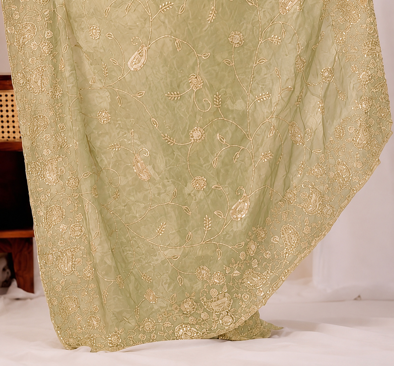 Golden Regal Floral Heritage Saree Golden Regal Floral Heritage Saree + The Golden Regal Floral Heritage Saree brings traditional floral motif weaving to a golden base, and it's built for anyone comparing options for a golden saree rather than something purely decorative. The colour reads true in both daylight and indoor event lighting, which matters more than it sounds &mdash; a lot of sarees photograph differently under venue lighting than they do in a product shot, and this one has been chosen to hold its tone consistently. &bull; Craftsmanship