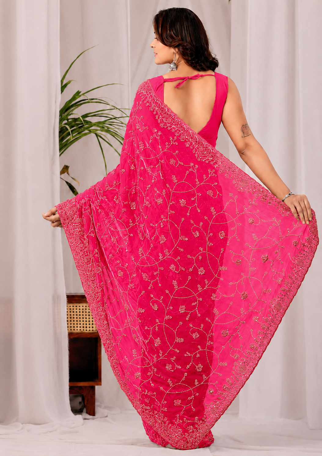 The Dark Pink Onyx Sequin Heritage Saree The Dark Pink Onyx Sequin Heritage Saree + Dark Pink&nbsp;